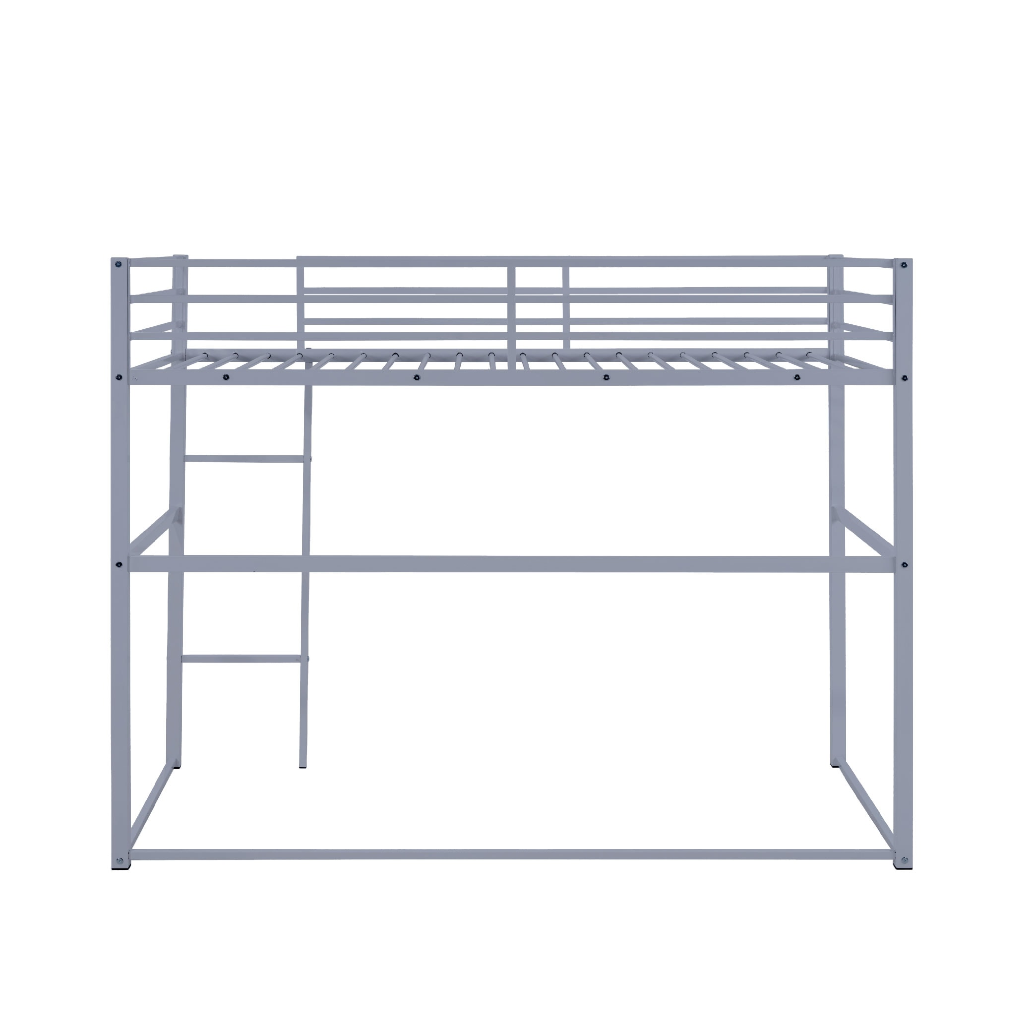 Metal Loft Bed Twin Size, Loft Bed Frame With Safety Guard Rails & Flat Ladder, Twin Loft Bed For Kids Teens Adults, Gray_voghion.com